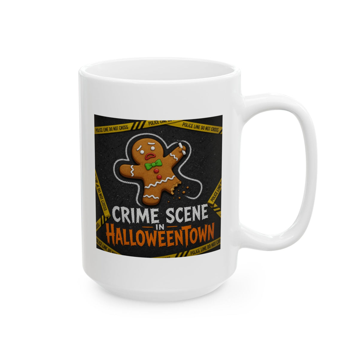 "Crime Scene in Halloweentown" White Ceramic Mug