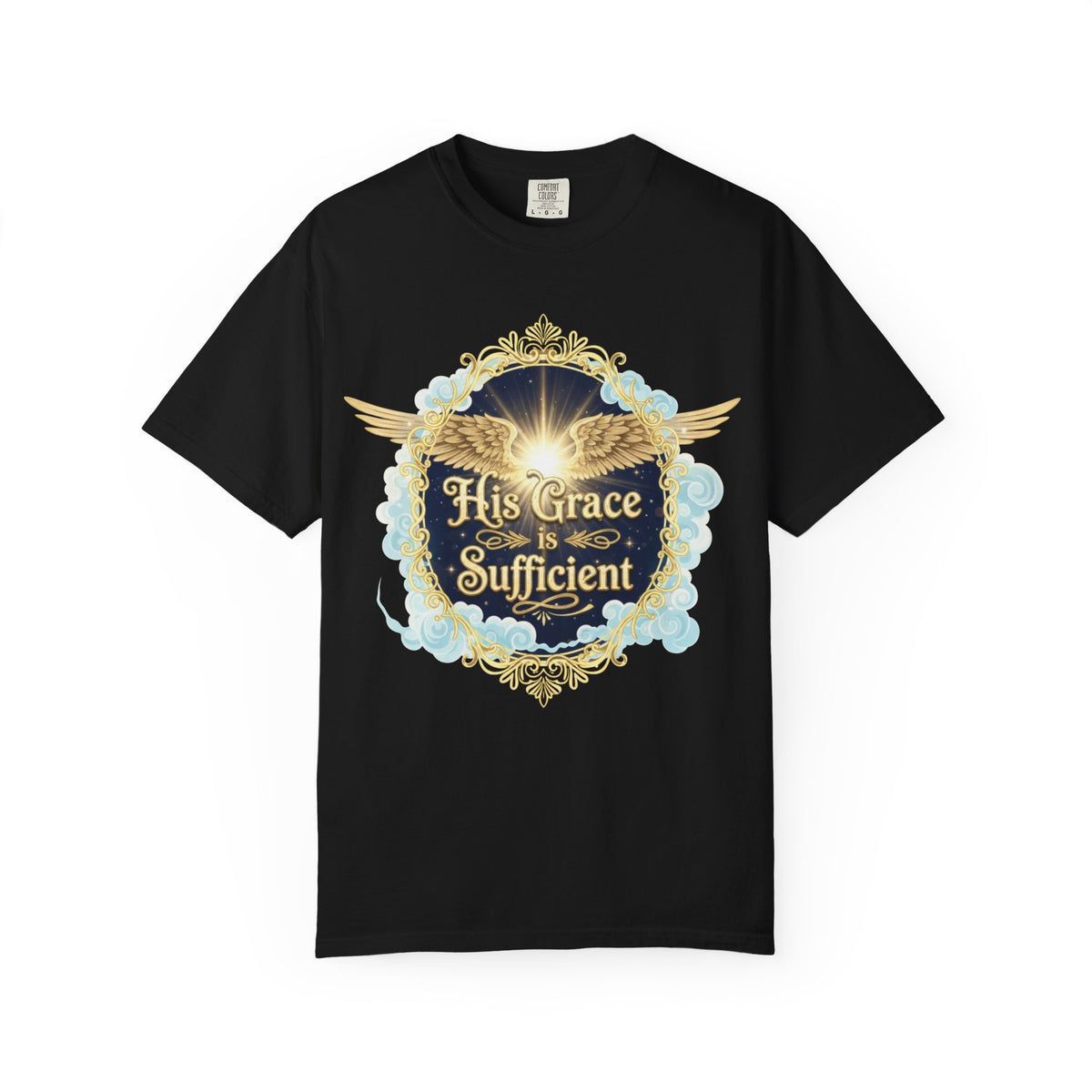 Color: Black | His Grace is Sufficient Unisex Garment-Dyed T-shirt