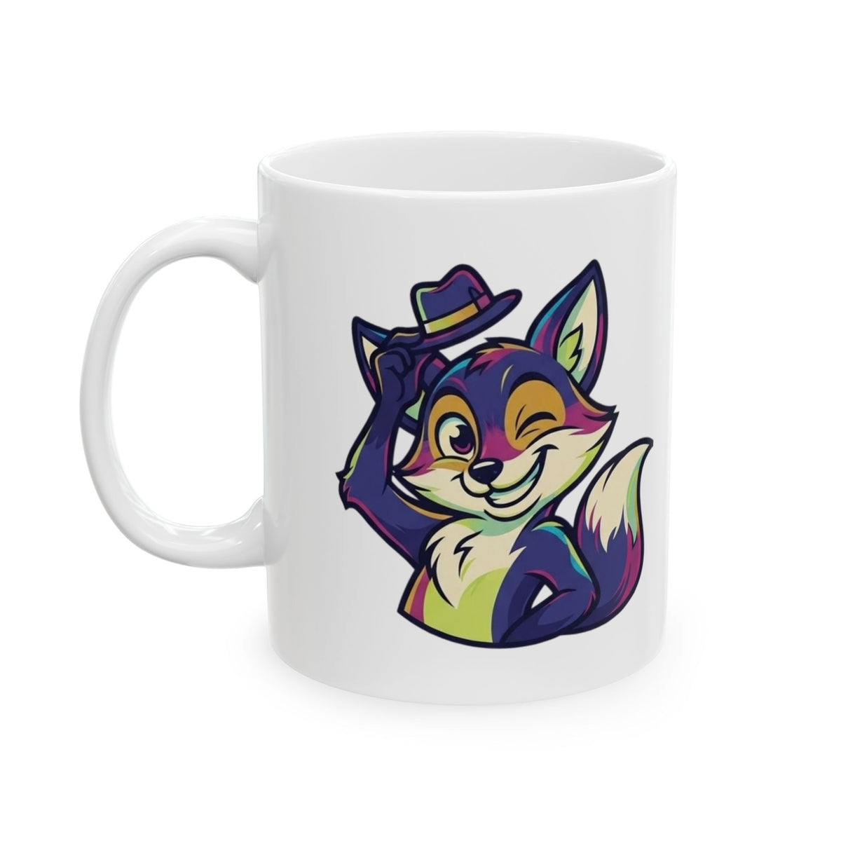 "Mischievous" White Ceramic Mug — Graphic