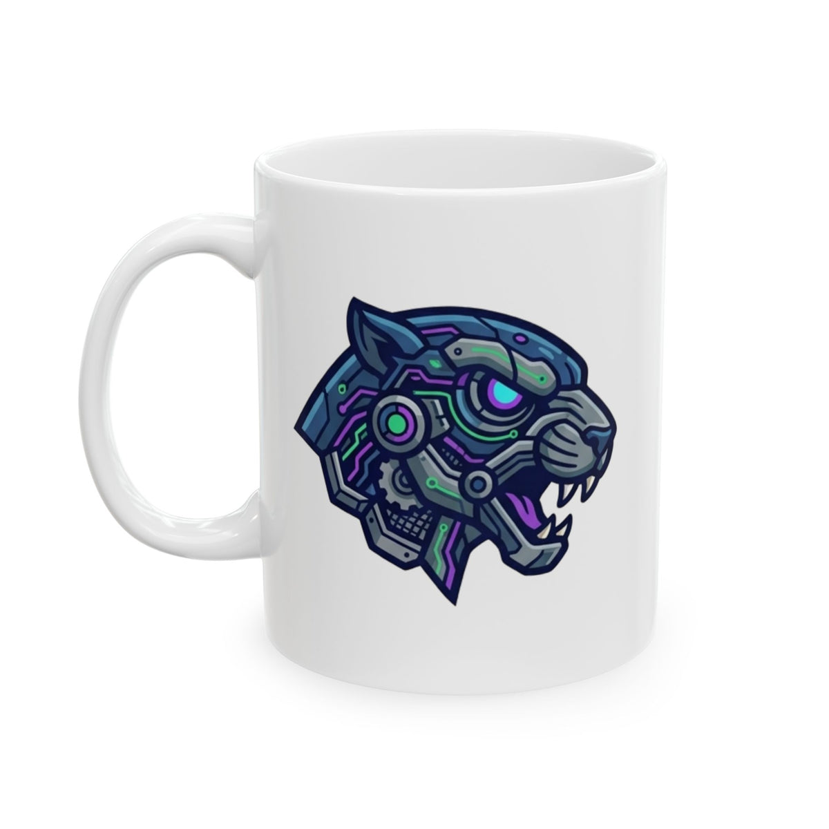 "Cyber Panther" White Ceramic Mug — Graphic
