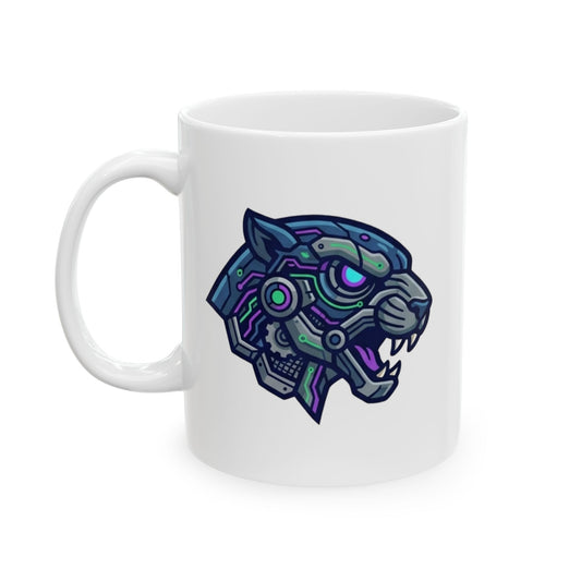 "Cyber Panther" White Ceramic Mug — Graphic