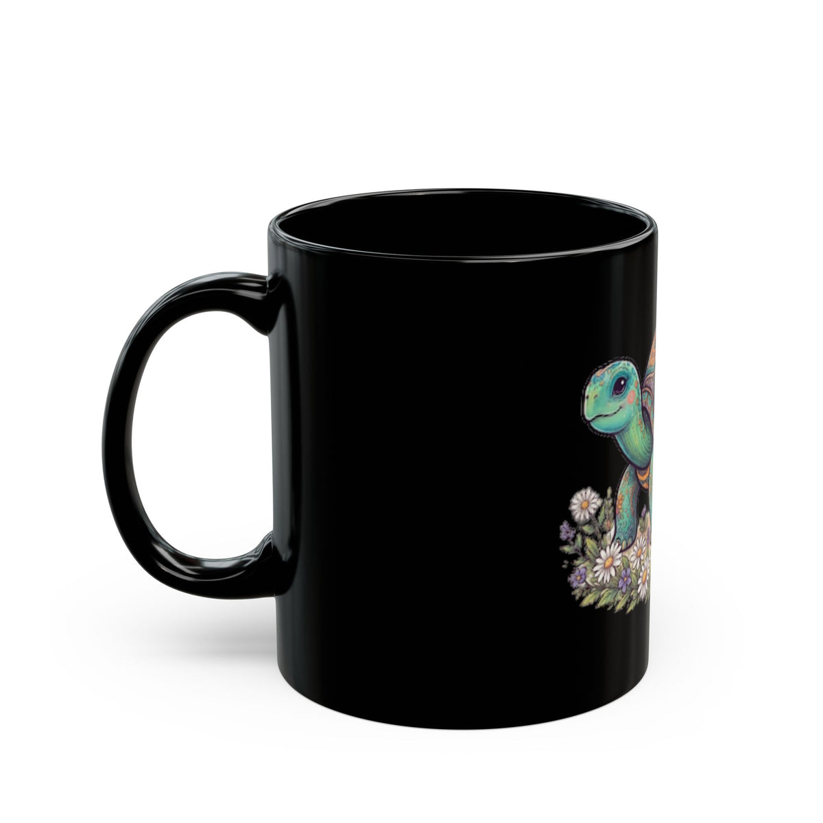 "Hippy Turtle" Black Ceramic Mug