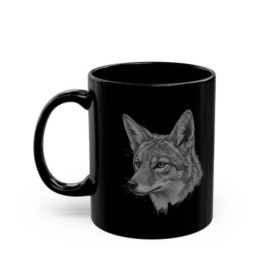 "Pencil Sketch Art Coyote" Black Ceramic Mug — Graphic