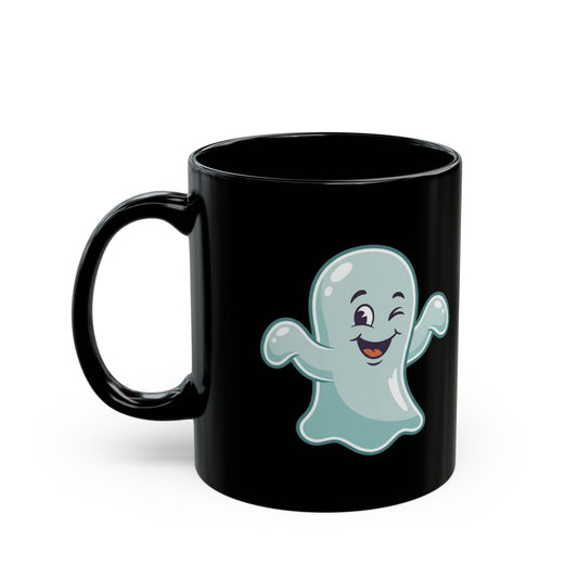 "Ghost Flakes" Black Ceramic Mug — Graphic