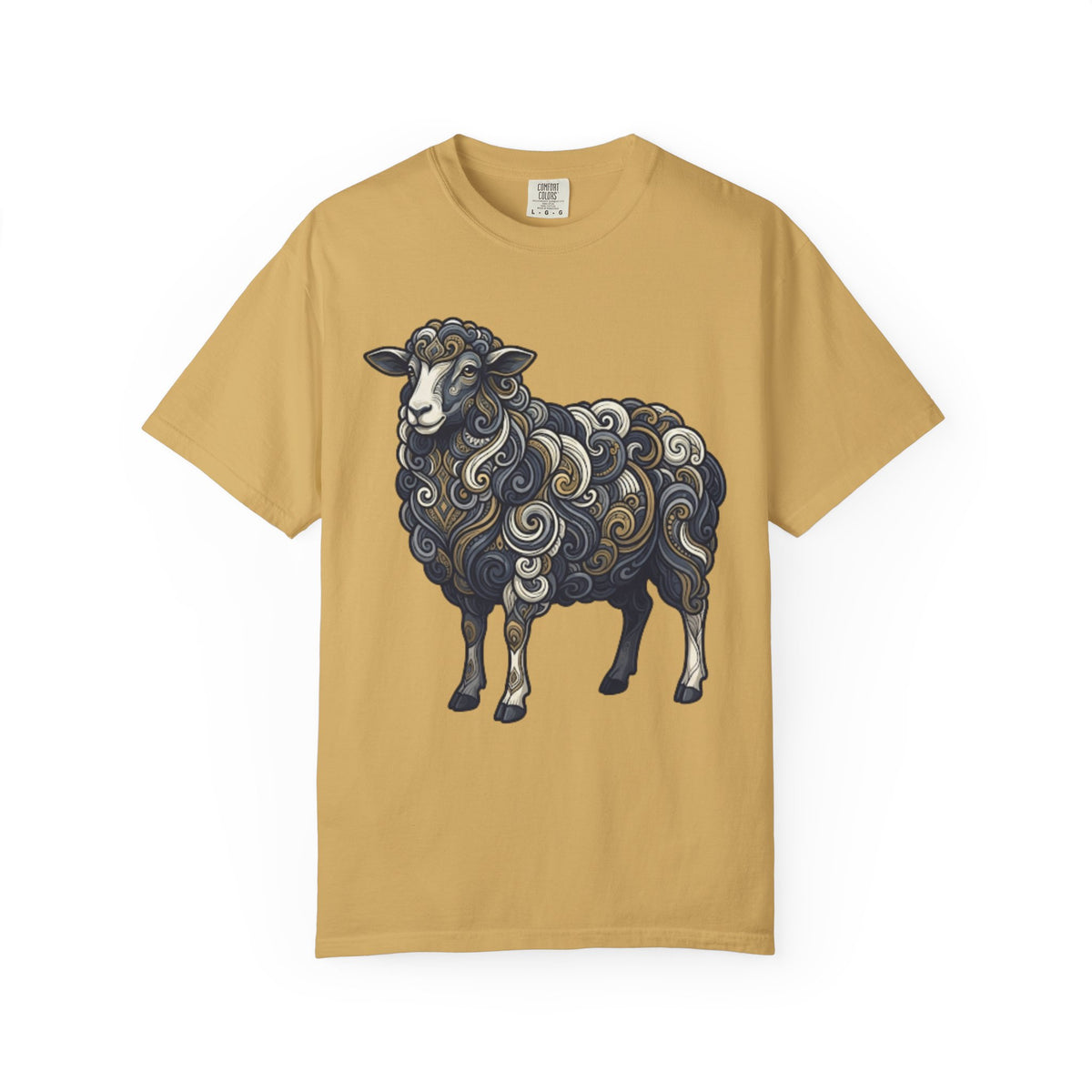 Color: Mustard | Barnyard Sheep Unisex Garment-Dyed Tee