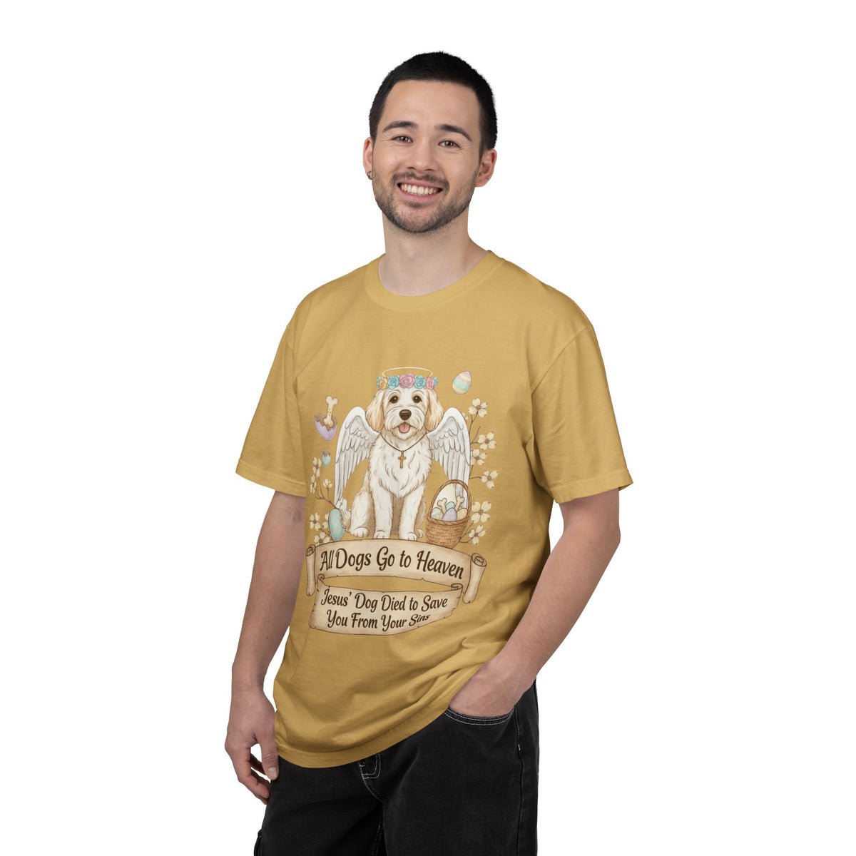 Color: Mustard | All Dogs Go to Heaven 2 Unisex Garment-Dyed T-shirt