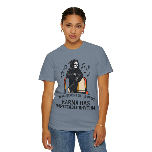 Color: Blue Jean | Dancing On Grave Unisex Garment-Dyed Tee