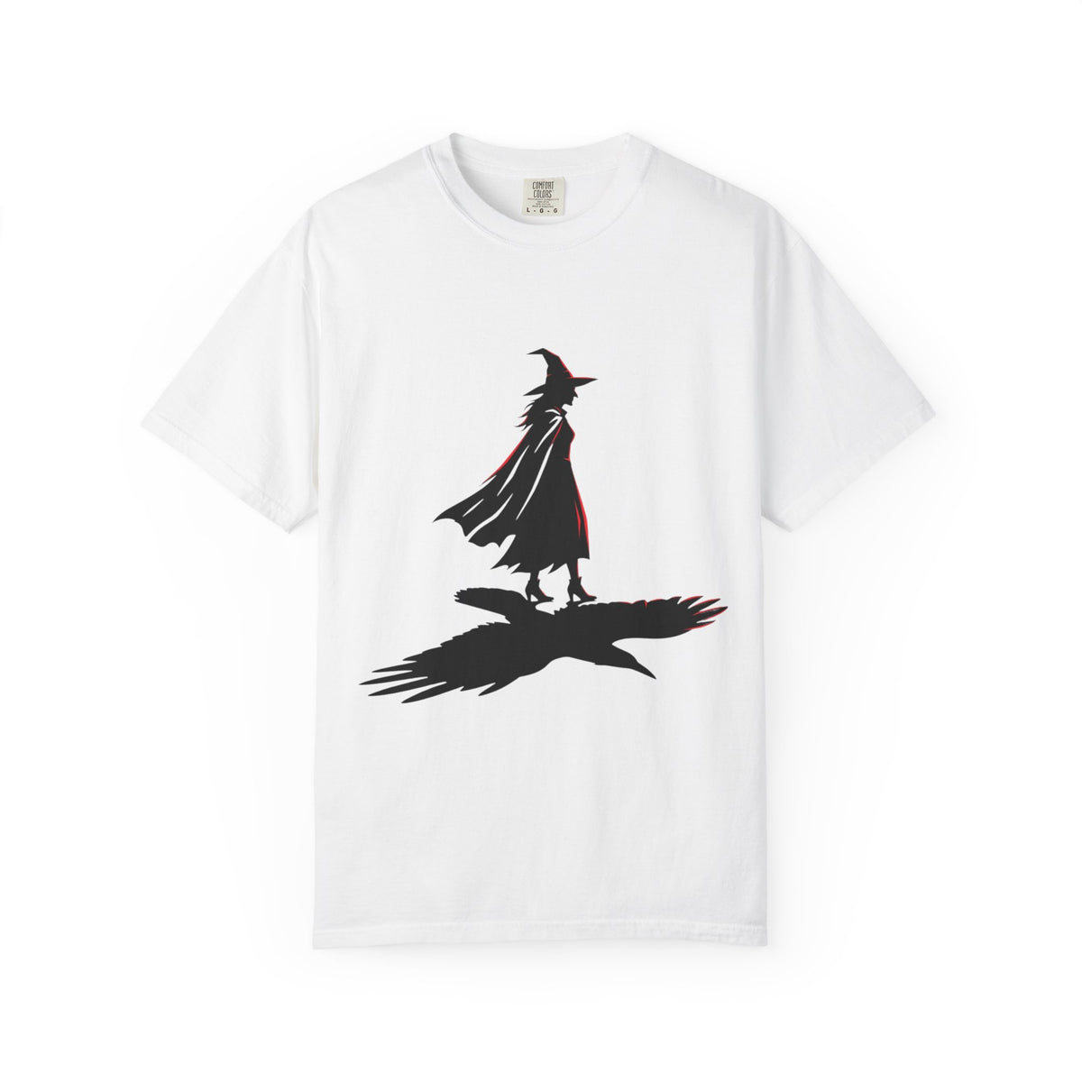 Color: White | Witch With Raven Shadow Unisex Garment-Dyed Tee