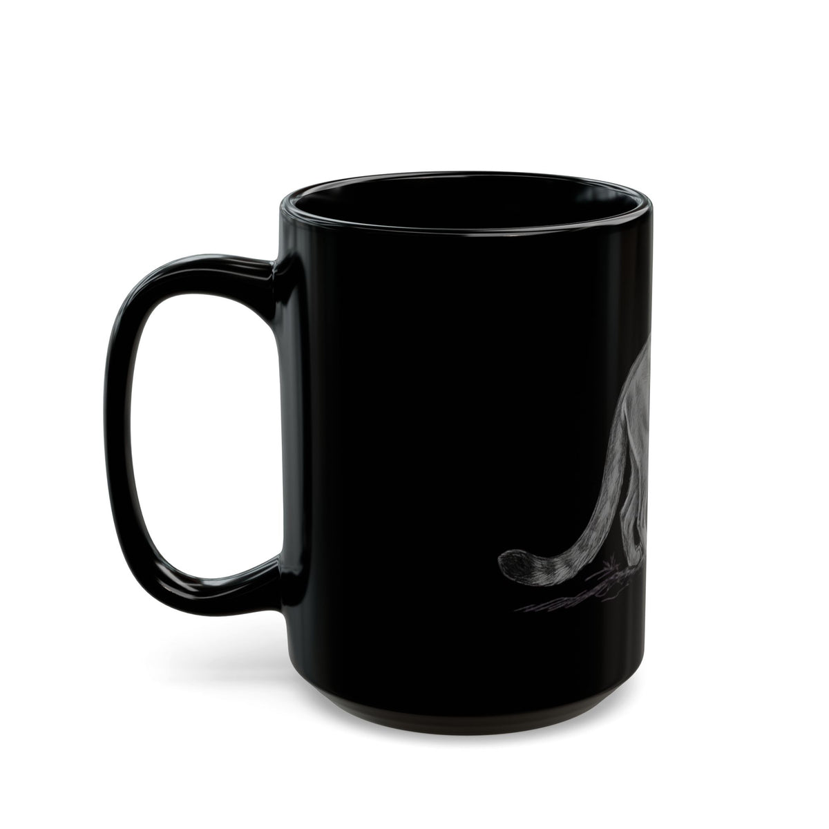 "Pencil Sketch Art Mountain Lion" Black Ceramic Mug
