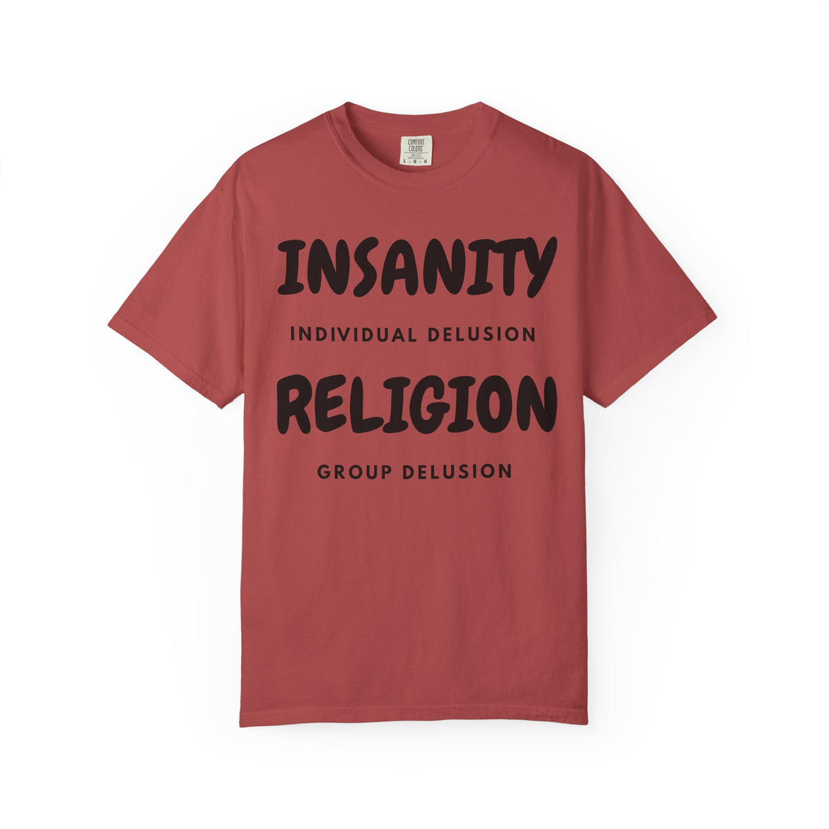 Color: Crimson | Insanity Religion Unisex Garment-Dyed Tee