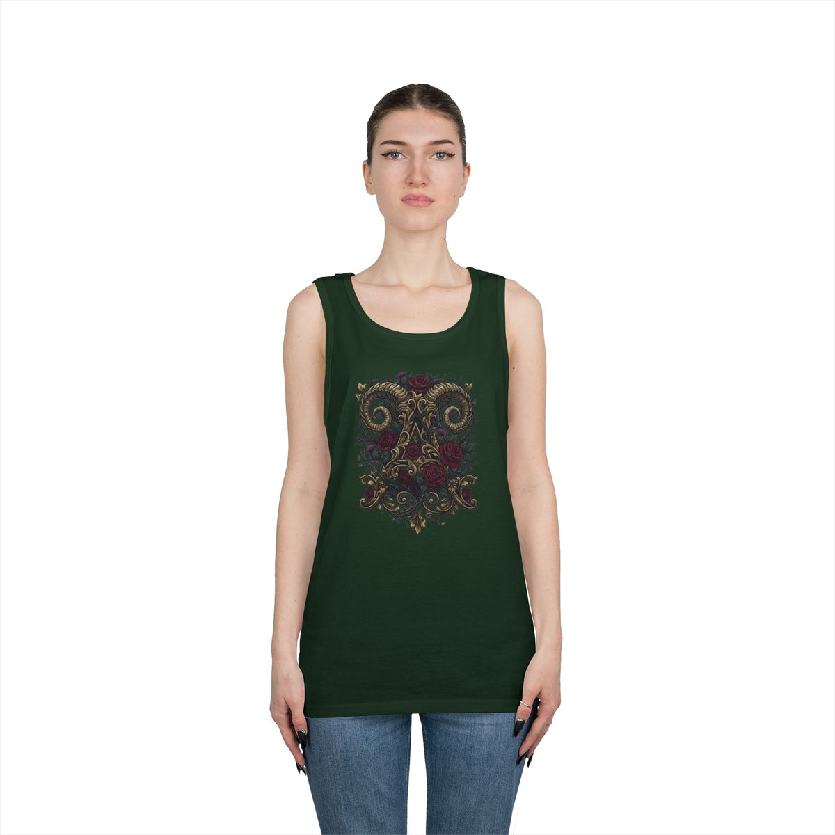 Color: Forest Green | Floral Monogram Aries Tank Top
