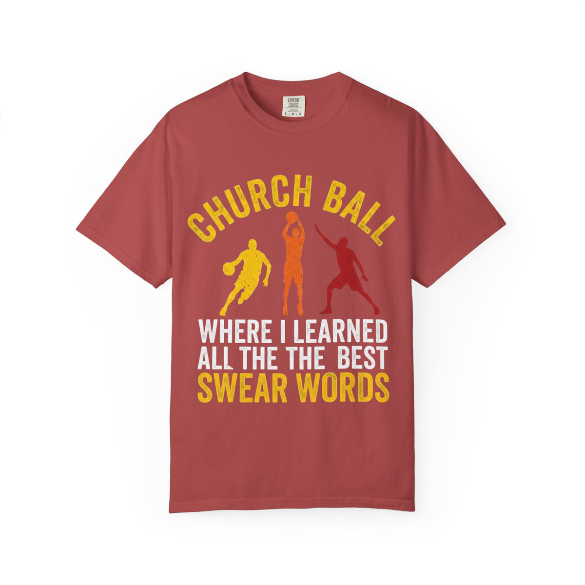 Color: Crimson | Church Ball Swear Words Unisex Garment-Dyed T-shirt