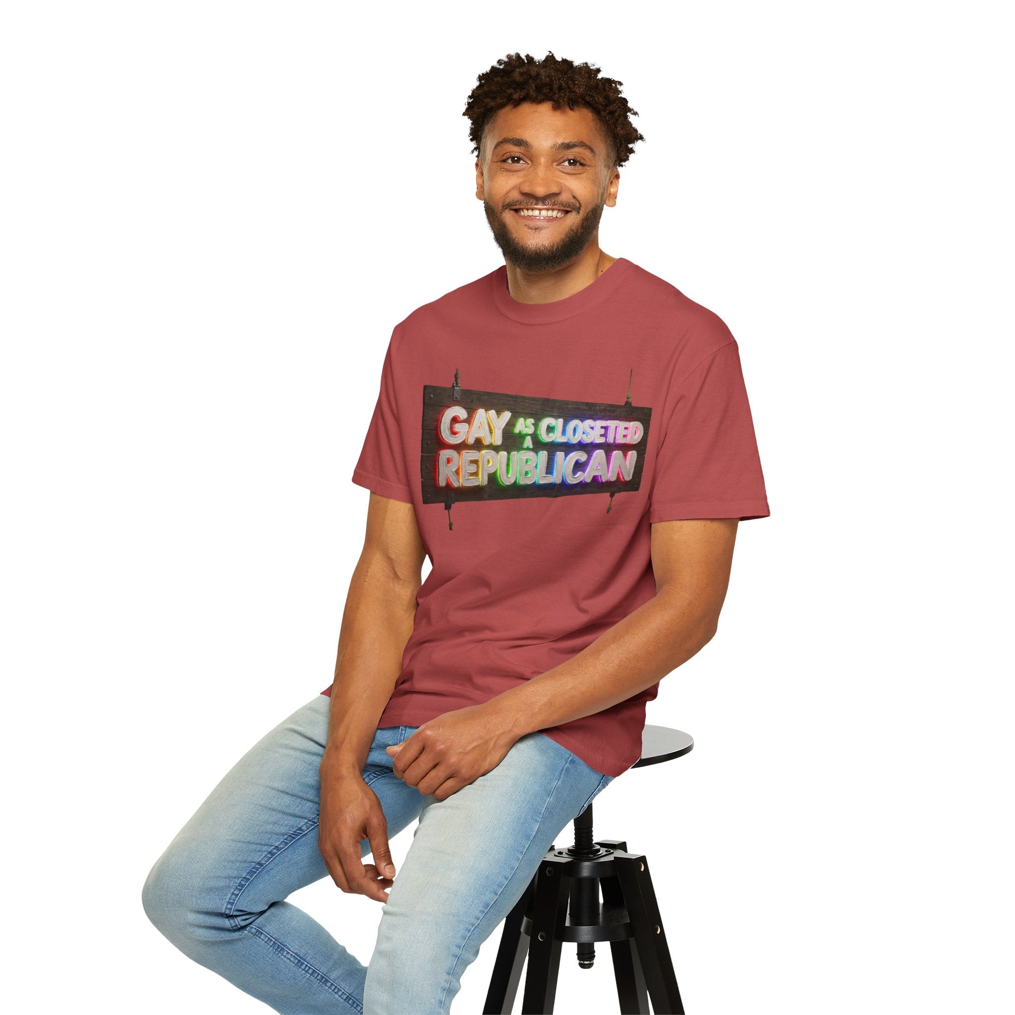 "Gay As a Closeted Republican" Unisex Garment-Dyed Tee