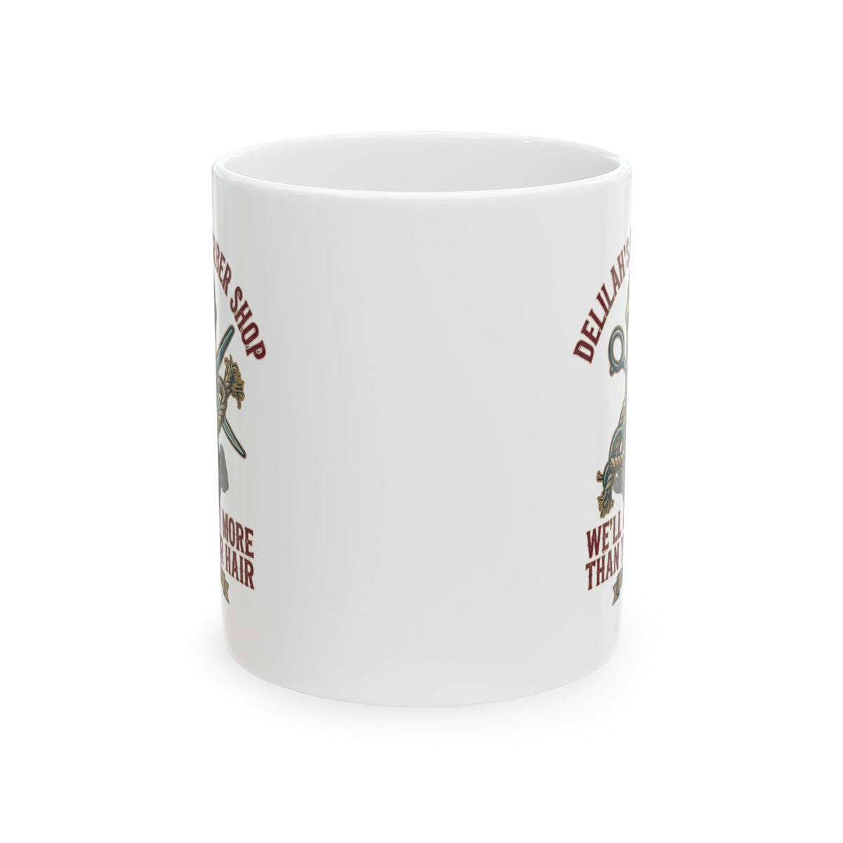 "Good Book Series Delilah's Barber Shop" White Ceramic Mug