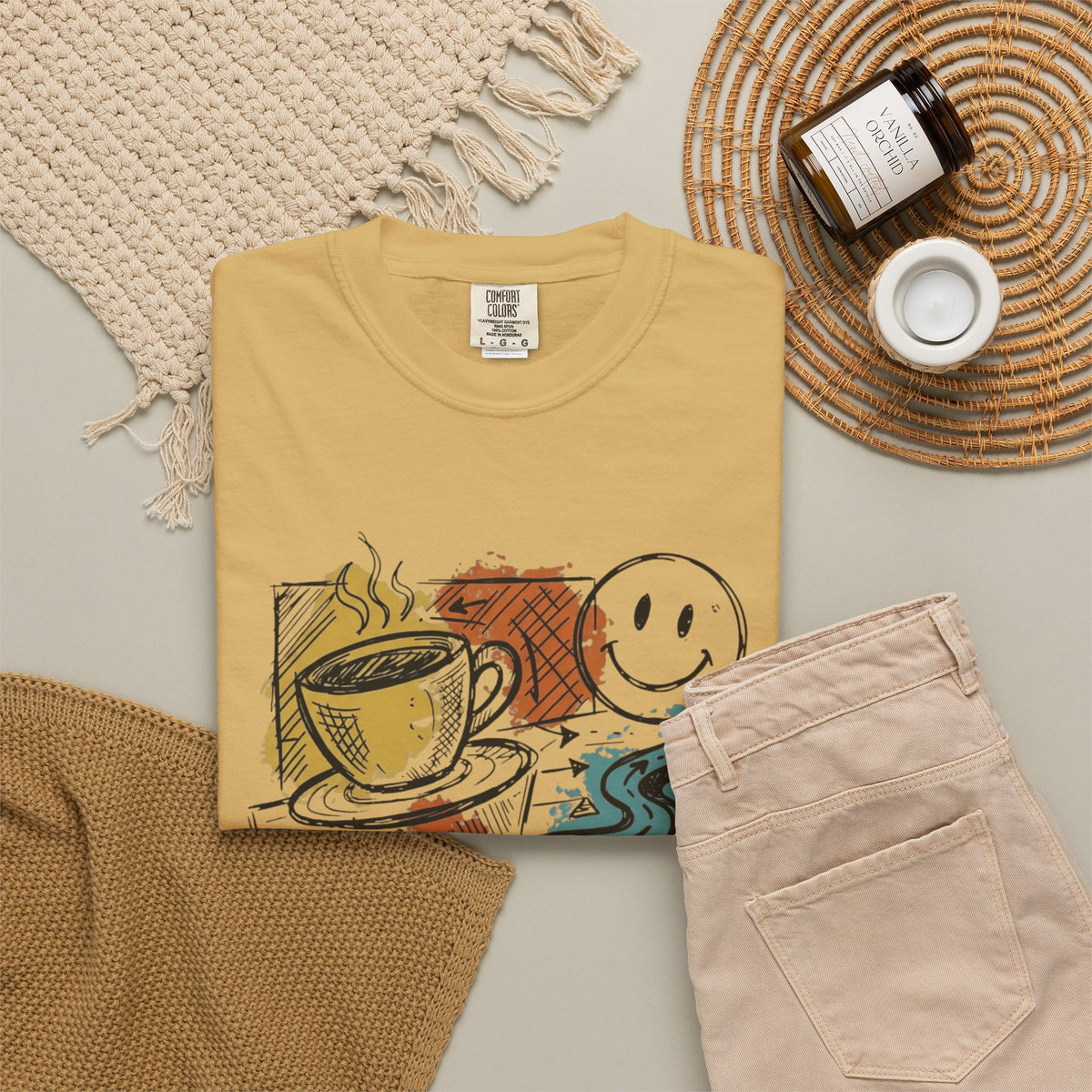 "Happy Coffee" Unisex Garment-Dyed Tee