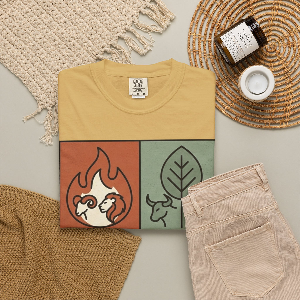 "Four Elements- Fire, Earth, Air, Water" Unisex Garment-Dyed Tee