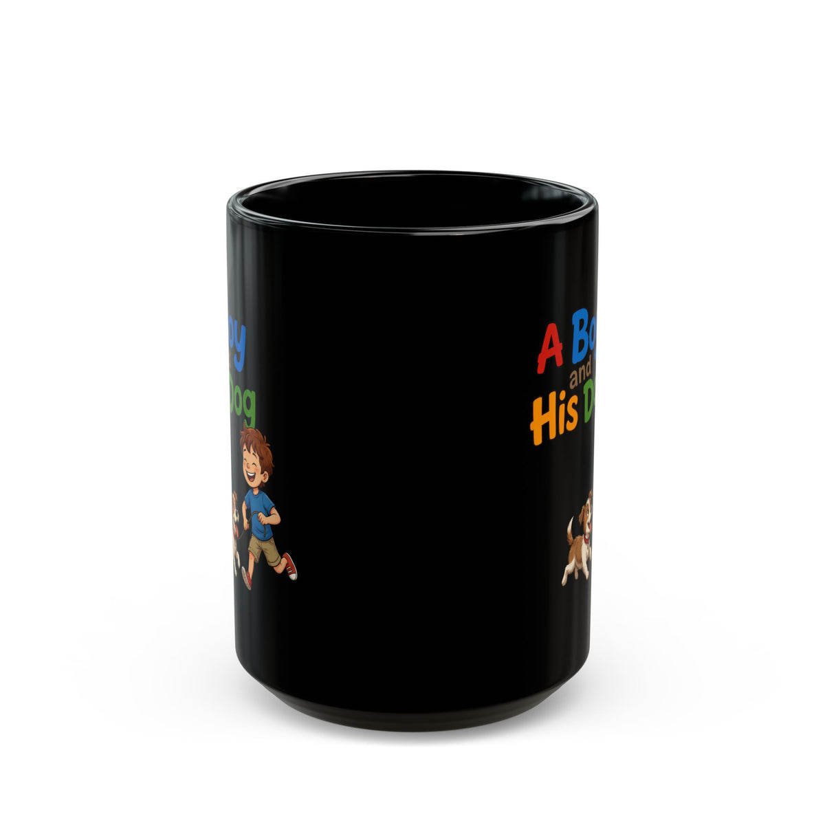 "A Boy And His Dog" Black Ceramic Mug