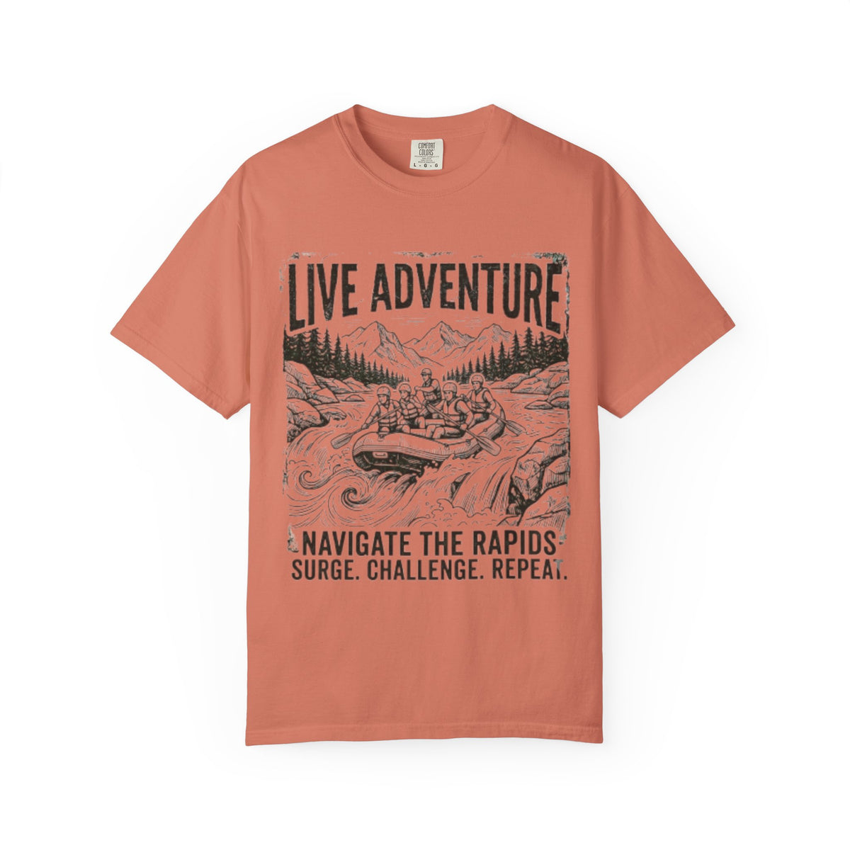 Color: Terracotta | Live Adventure - Rafting Unisex Garment-Dyed Tee