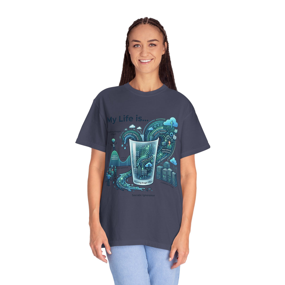 Color: Denim | Dunning Kruger Unisex Garment-Dyed T-shirt