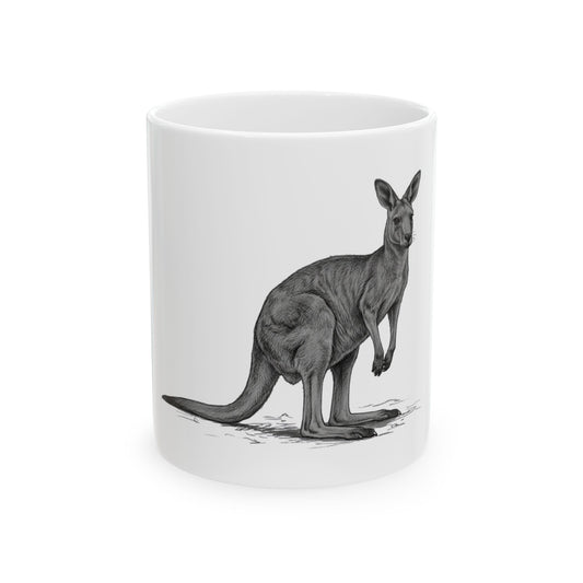 "Pencil Sketch Art Kangaroo" White Ceramic Mug