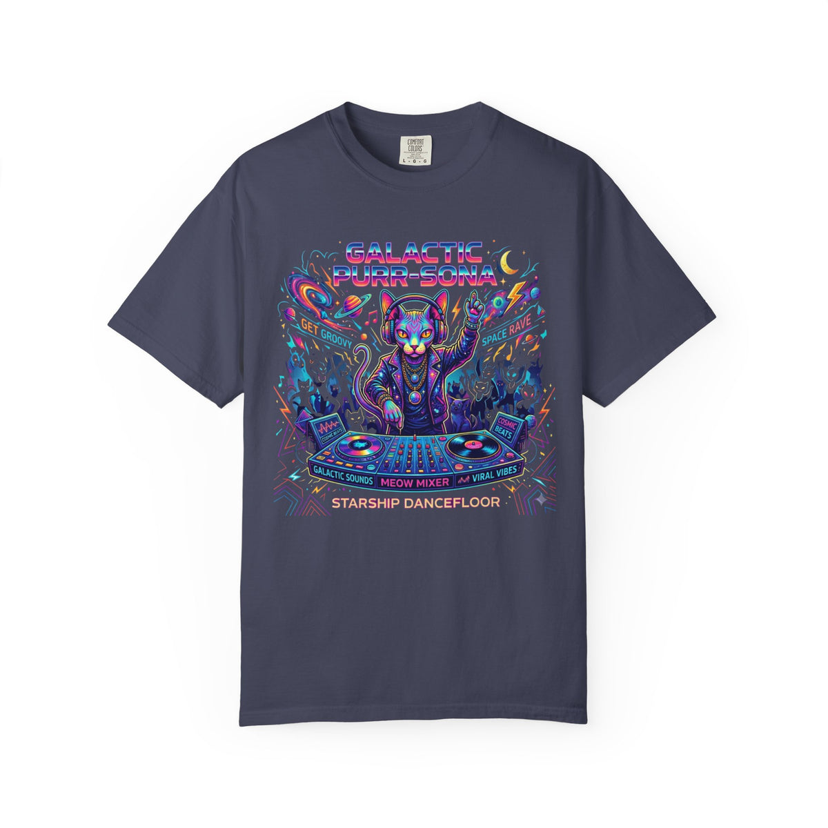 Color: Denim | Galactic Purr-Sona Unisex Garment-Dyed Tee