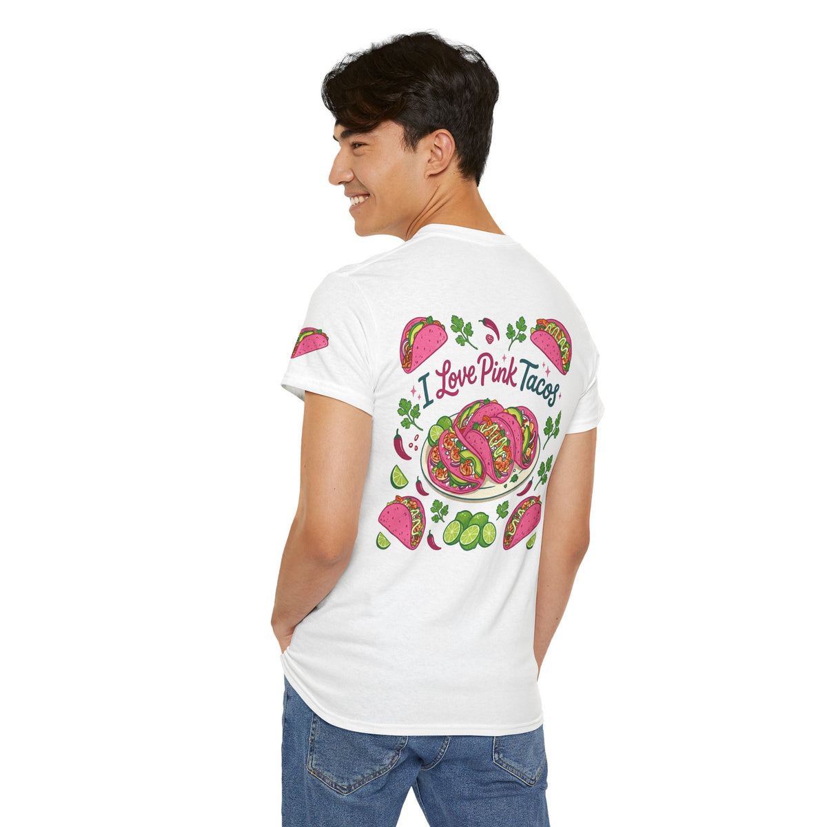Color: White | I Love Pink Tacos Premium Graphic Tee