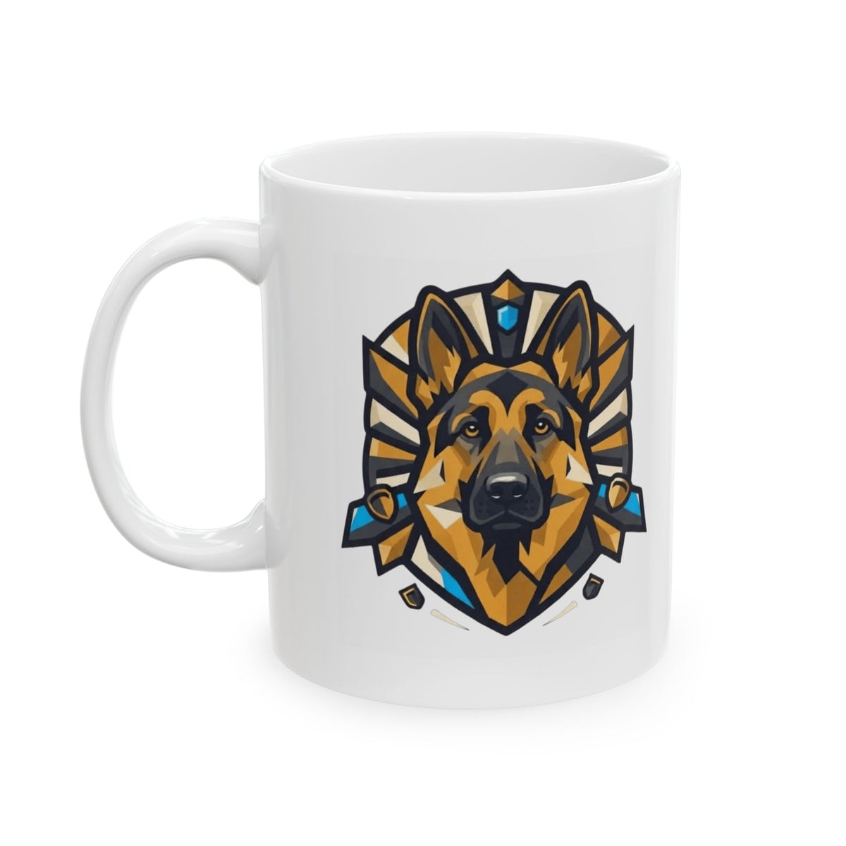 "German Shepherd Guardian Loyal Brave" White Ceramic Mug — Graphic
