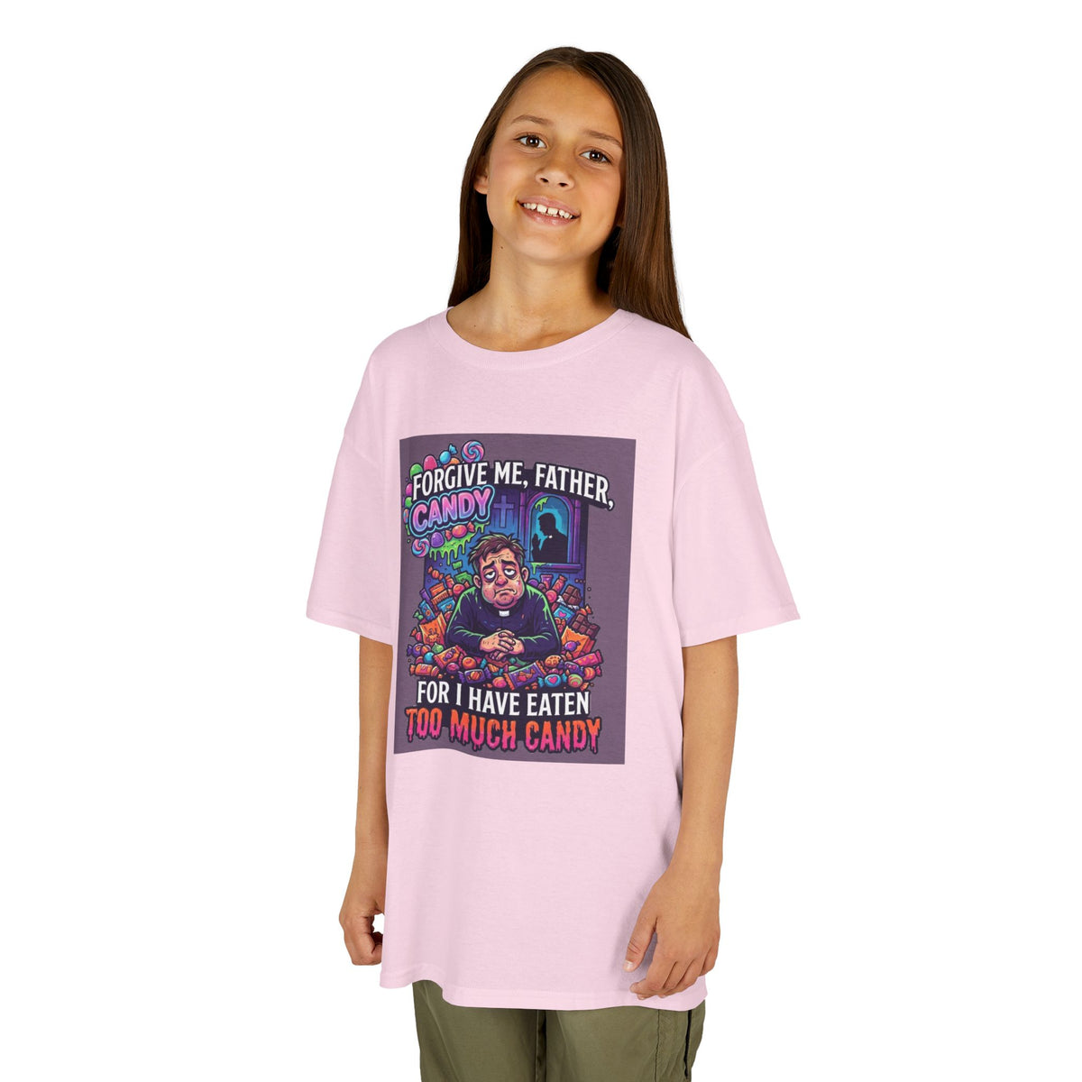 Color: Light Pink | Forgive Me Father Too Much Candy Kids Tee