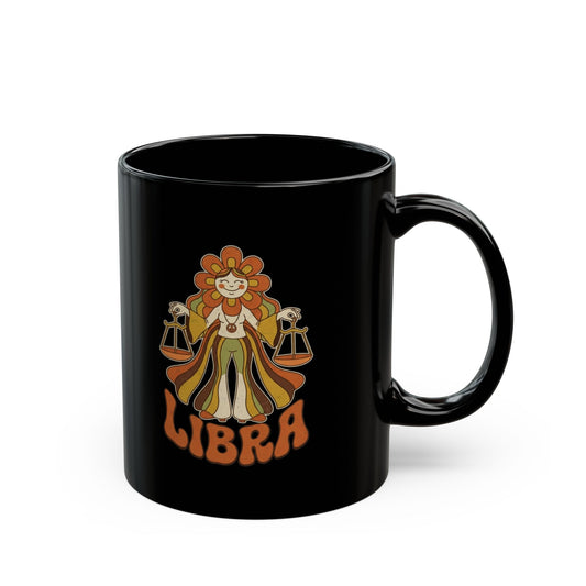 "Retro Mascot Groovy Libra" Black Ceramic Mug