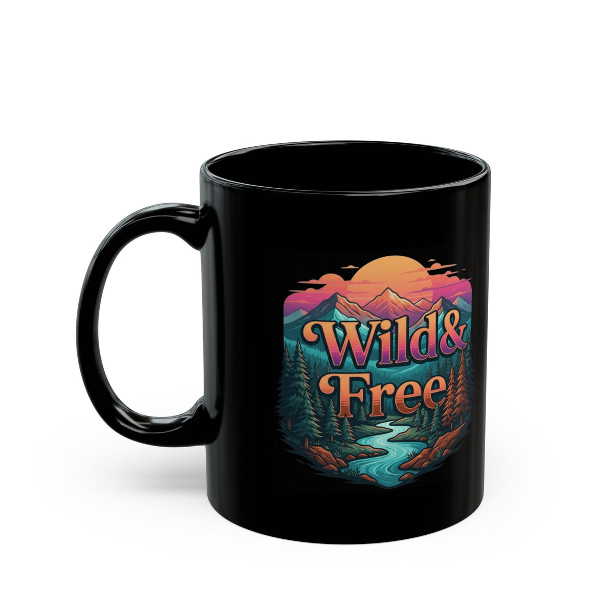 "Wild & Free" Black Ceramic Mug