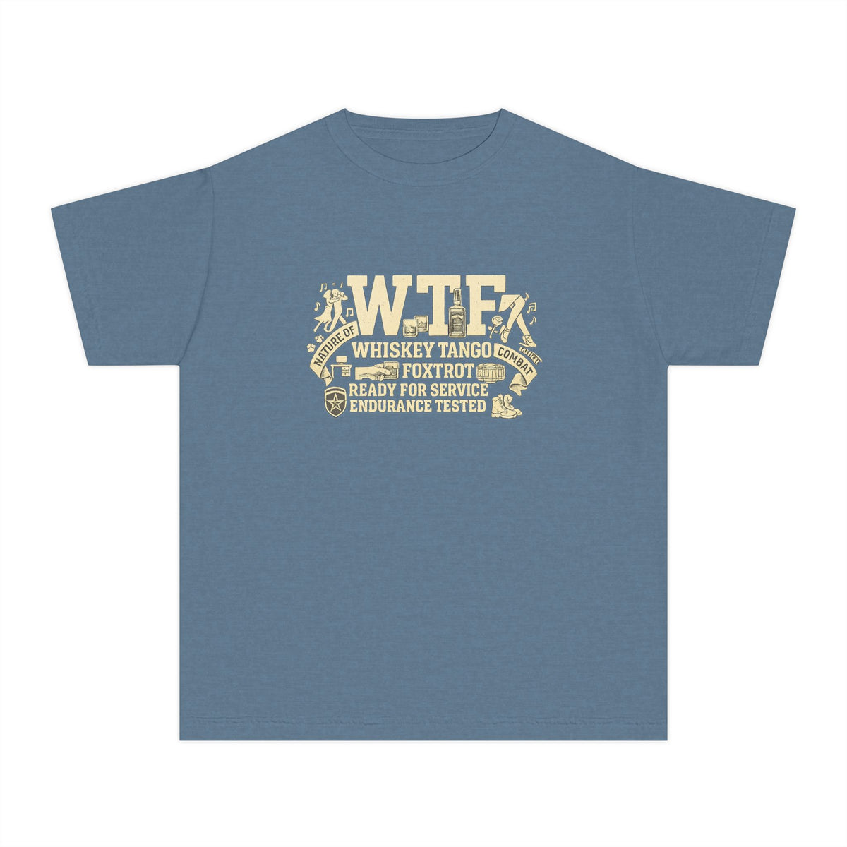 Color: Blue Jean | WTF Nature of Combat | Youth Tee — AttitudeShirts