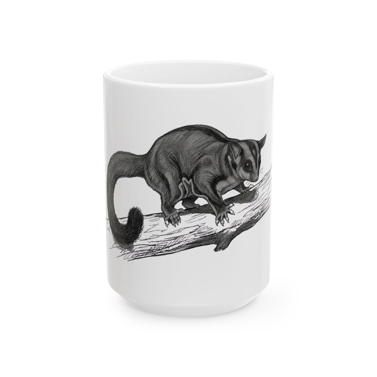 "Pencil Sketch Art Sugar Glider" White Ceramic Mug