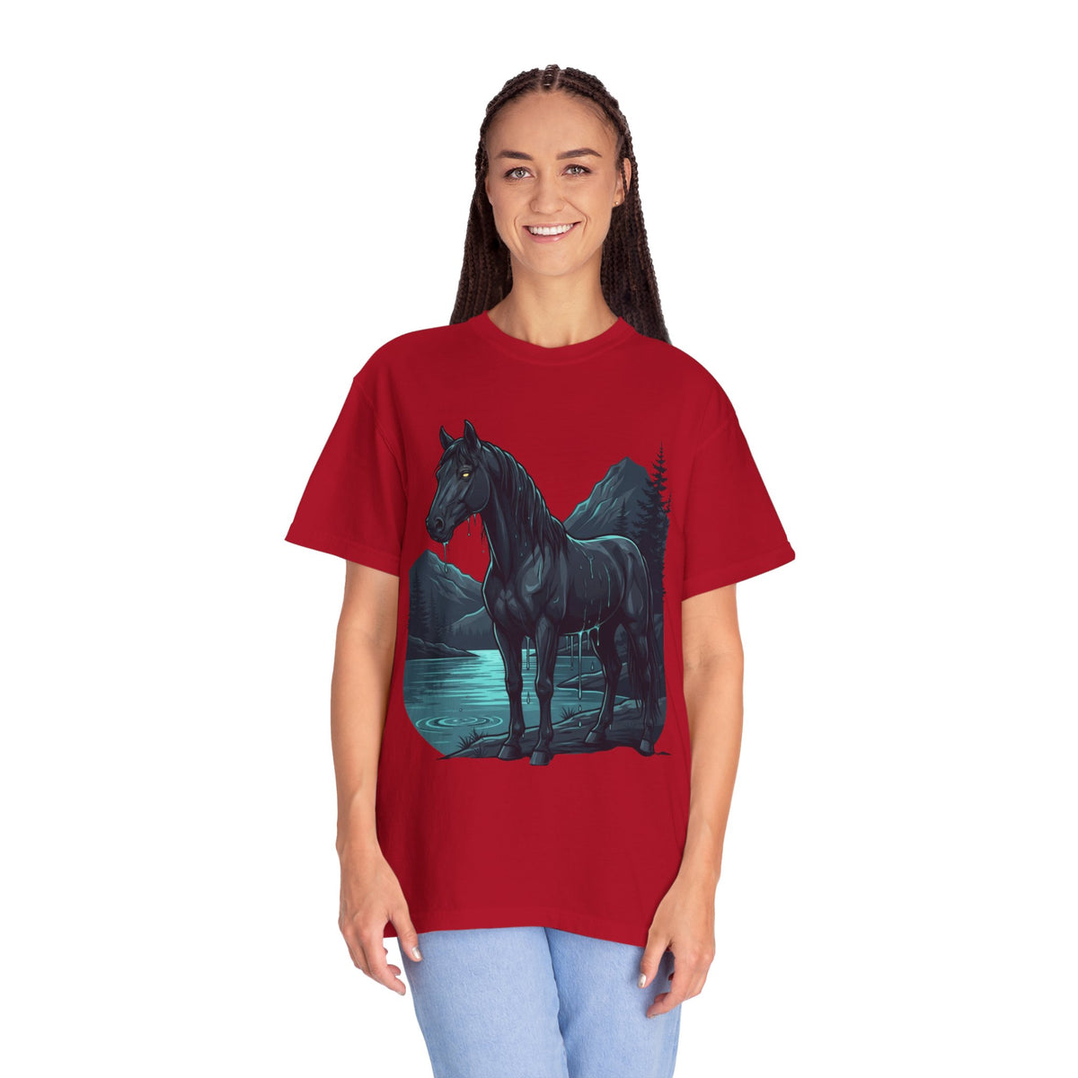 Color: Red | Kelpie (Scottish Folklore) Unisex Garment-Dyed Tee