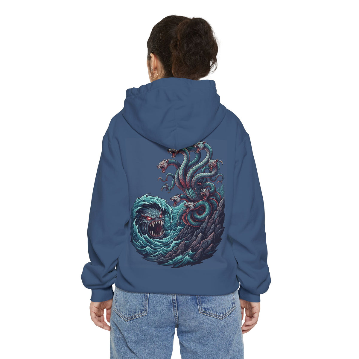Color: True Navy | Charybdis and Scylla (Greek Mythology) Garment-Dyed Hoodie