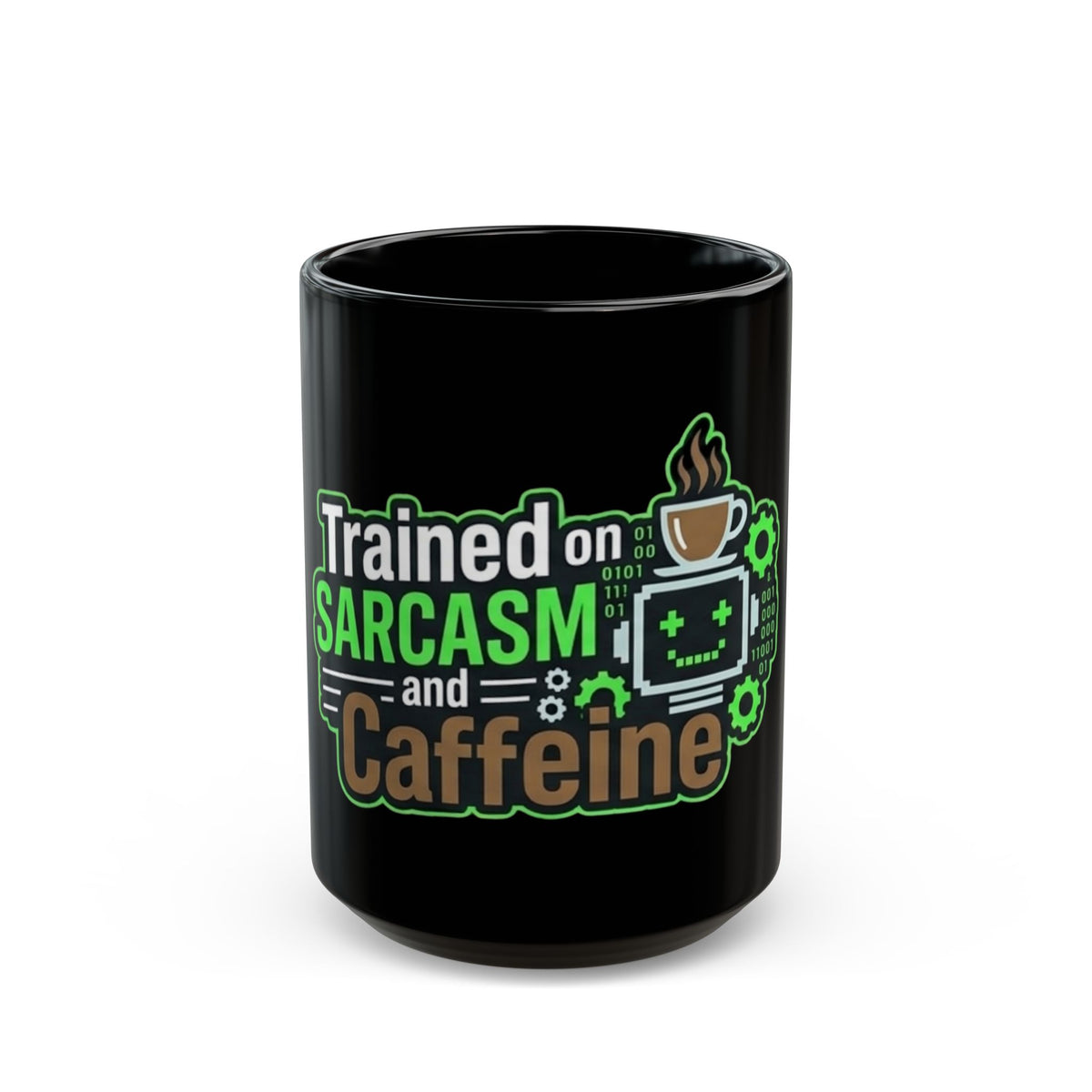 "Trained on Sarcasm" Black Ceramic Mug