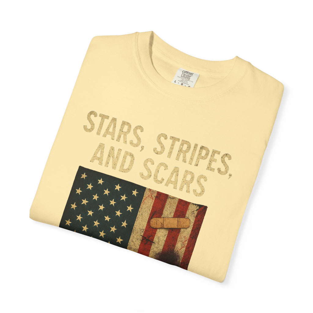 "STARS, STRIPES, AND SCARS" Unisex Garment-Dyed T-shirt