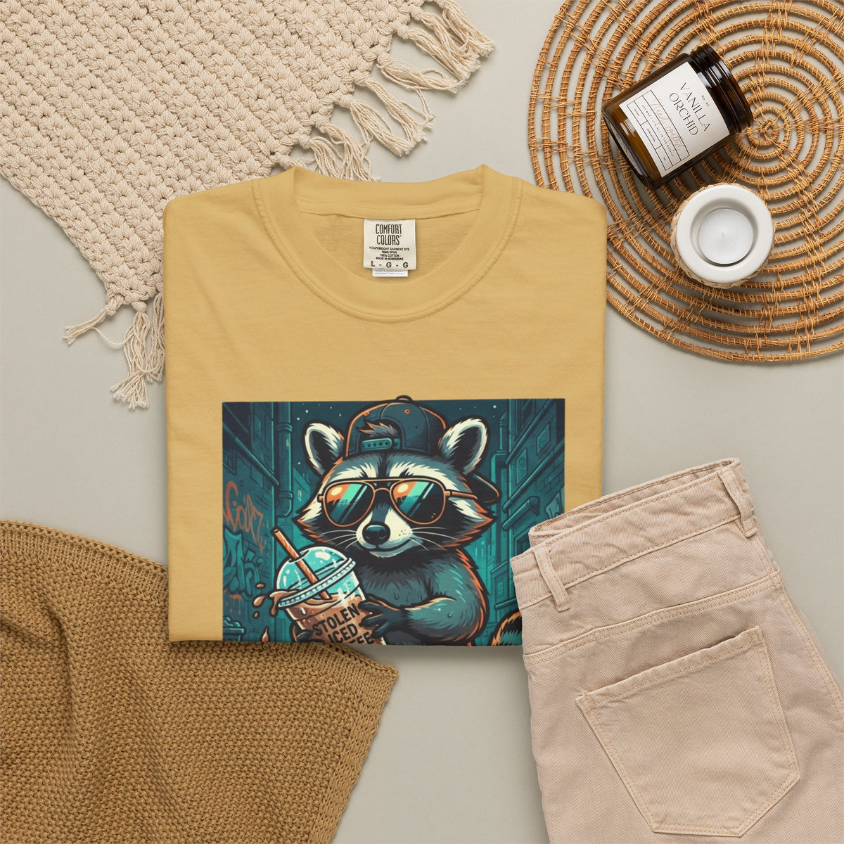 "Raccoon Energy" Unisex Garment-Dyed Tee