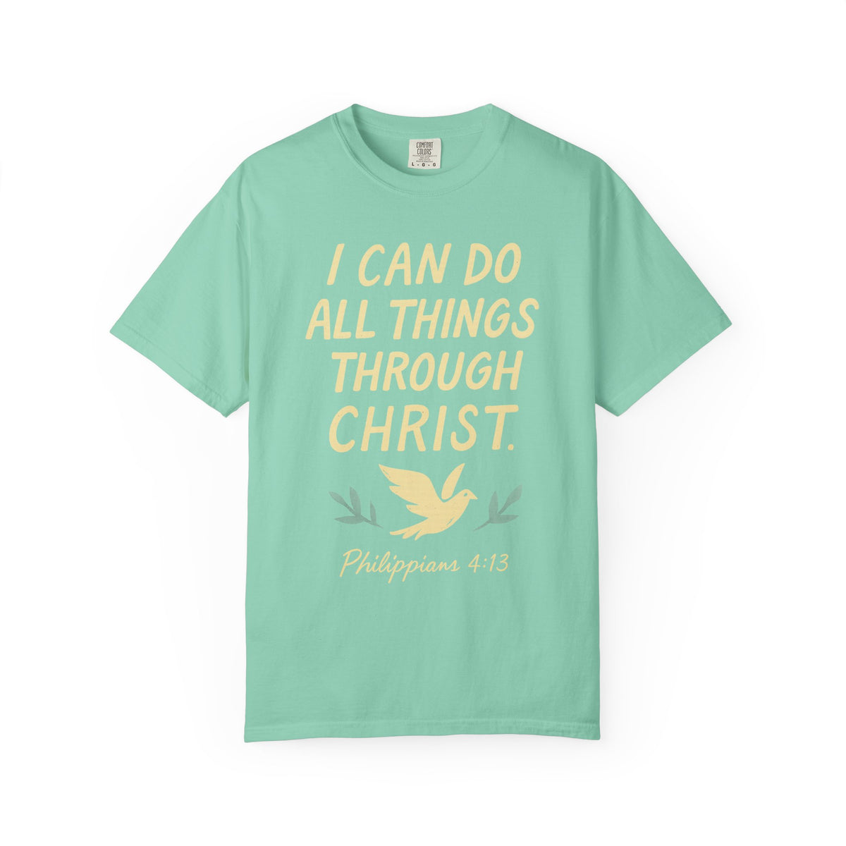 Color: Island Reef | All Things Through Christ Unisex Garment-Dyed T-shirt