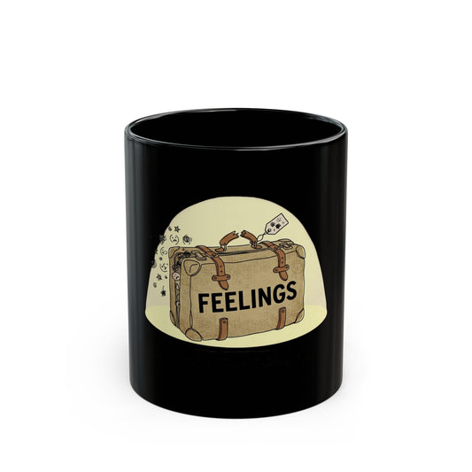 "Emotional Baggage Claim" Black Ceramic Mug — Graphic