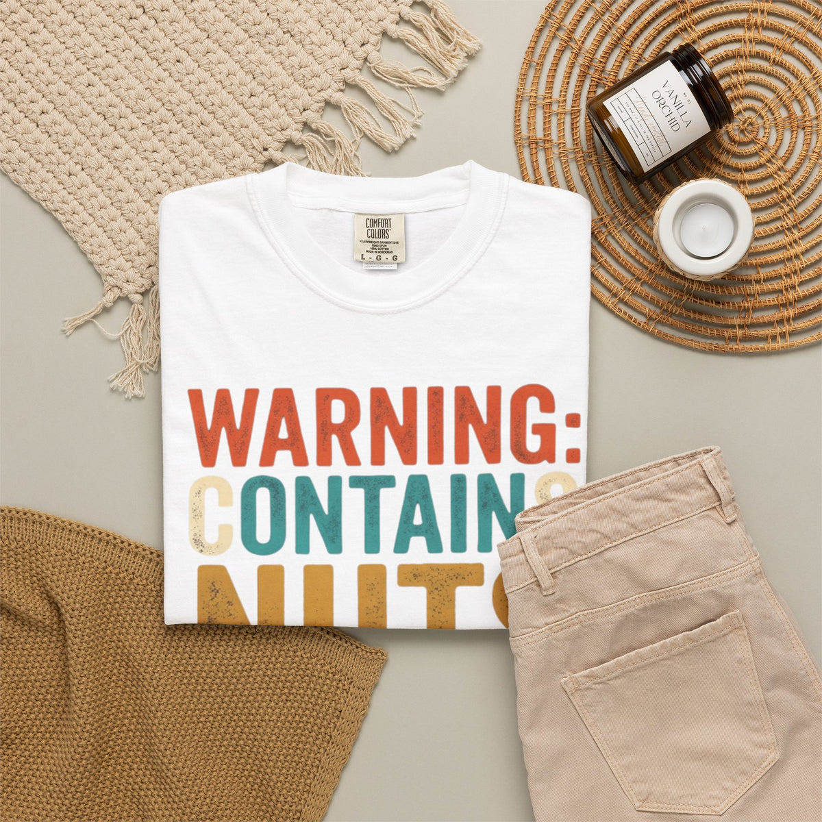 "Warning Contains Nuts" Unisex Garment-Dyed Tee