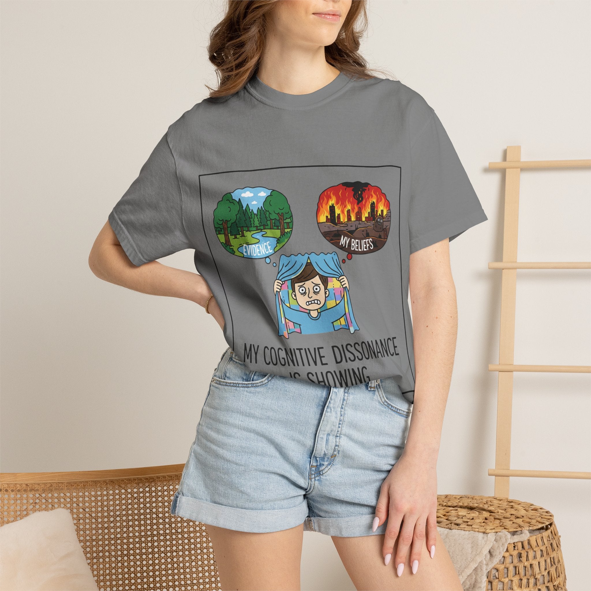 "My Cognitive Dissonance Is Showing" Unisex Garment-Dyed T-shirt