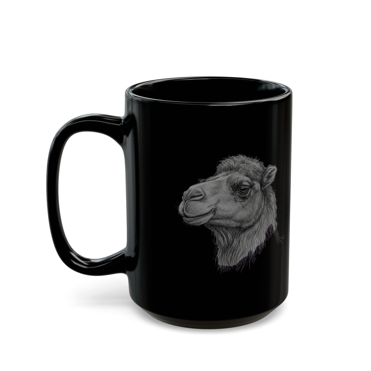 "Pencil Sketch Art Camel" Black Ceramic Mug — Graphic