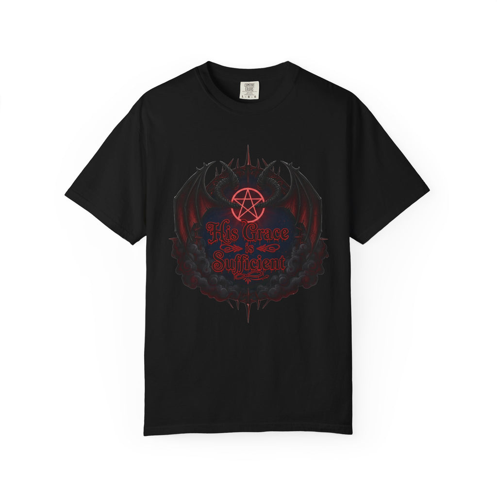 "His Grace is Sufficient Gothic T-Shirt" Unisex Garment-Dyed T-shirt
