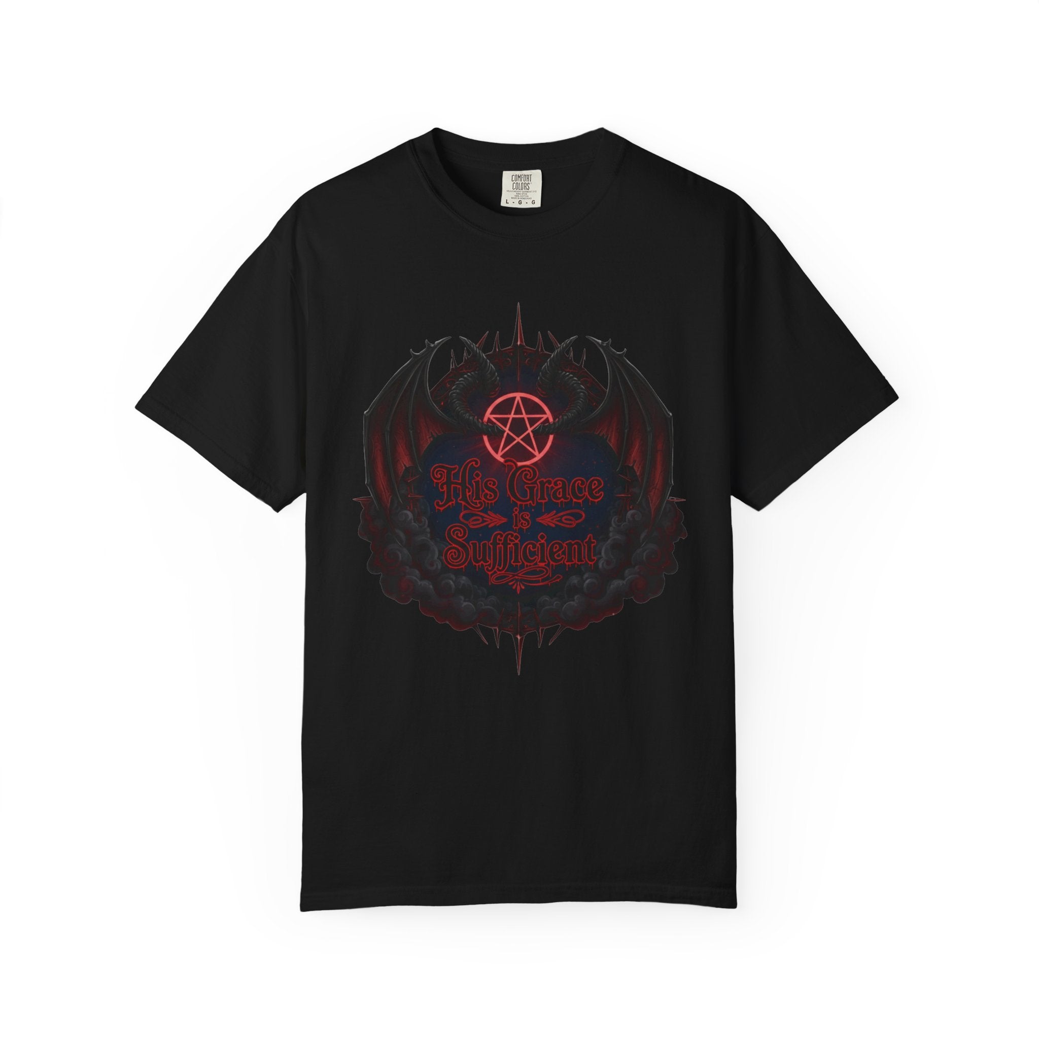 "His Grace is Sufficient Gothic T-Shirt" Unisex Garment-Dyed T-shirt