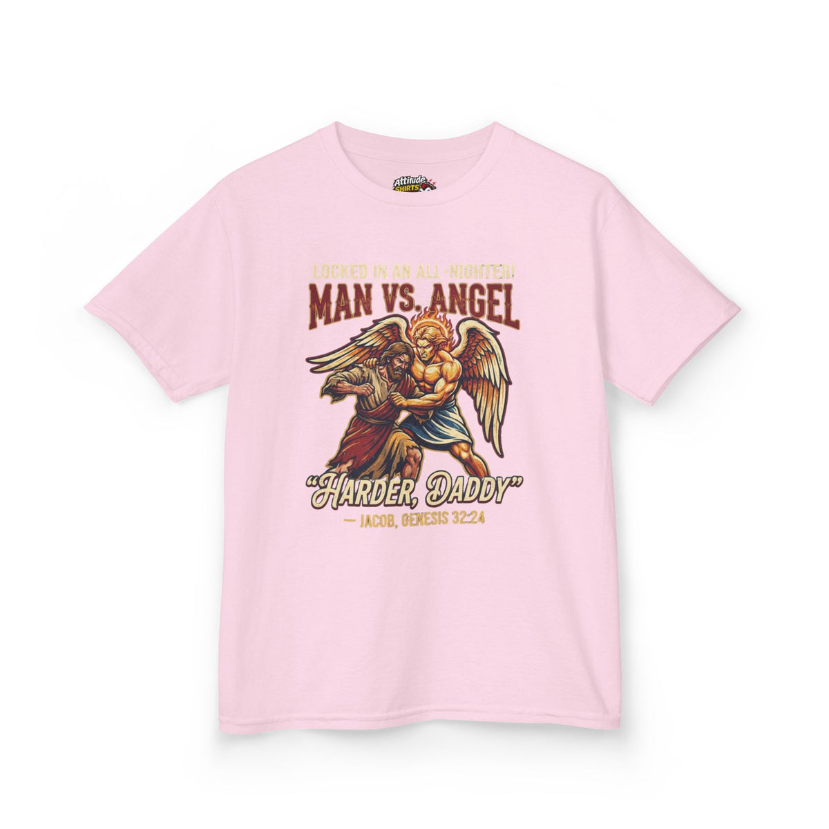 Color: Light Pink | Good Book Series Man vs Angel Kids Tee