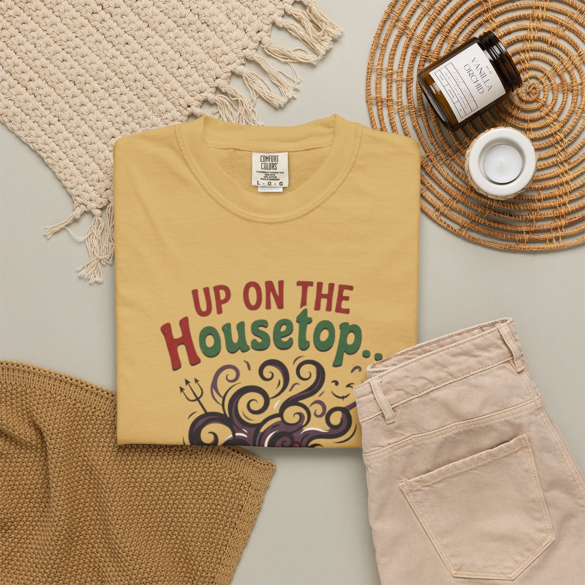 "Up On The Housetop Doing Naughty Stuff" Unisex Garment-Dyed Tee