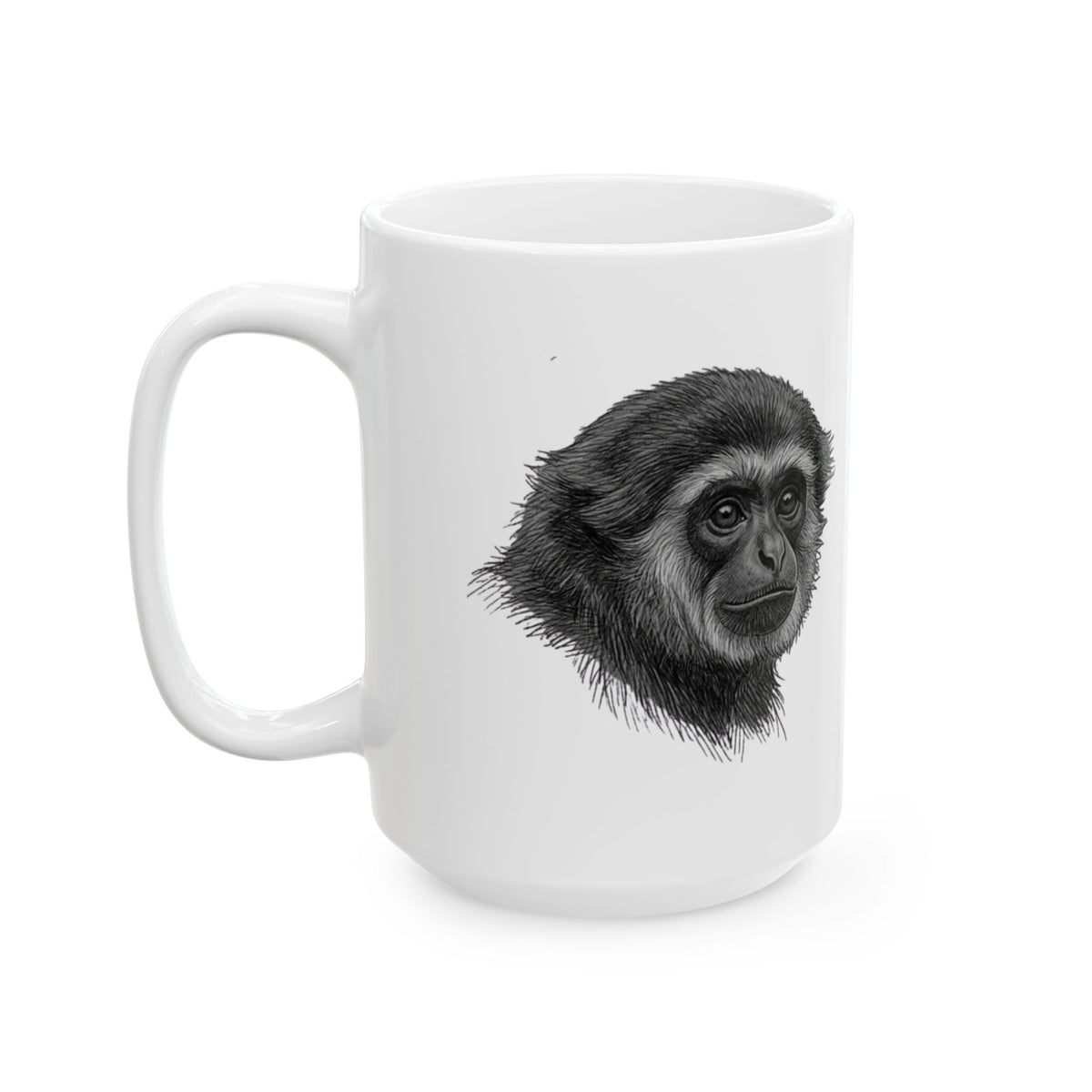 "Pencil Sketch Art Gibbon" White Ceramic Mug — Graphic