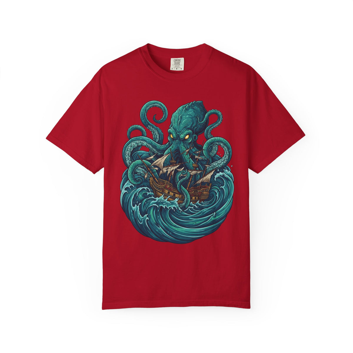 Color: Red | The Kraken (Norse-Global Maritime) Unisex Garment-Dyed Tee