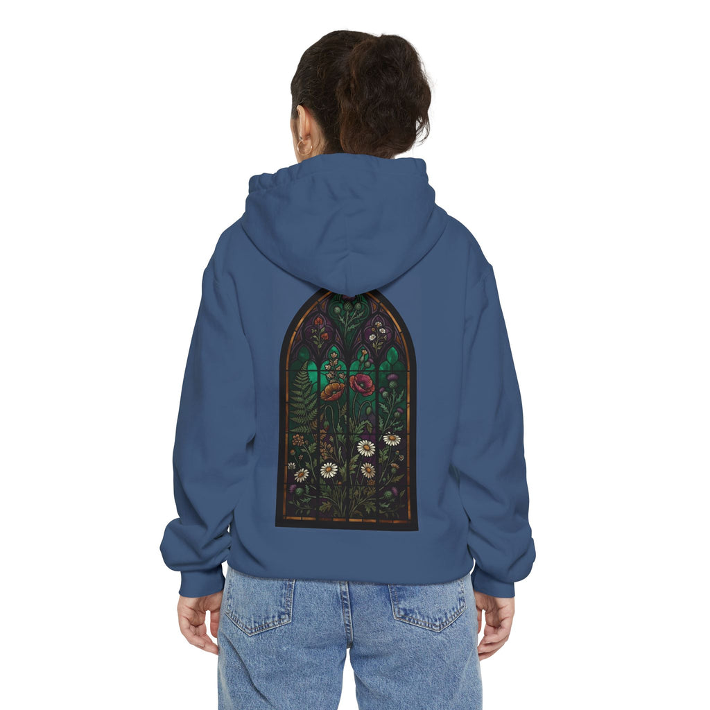 "Stained Glass Floral" Garment-Dyed Hoodie