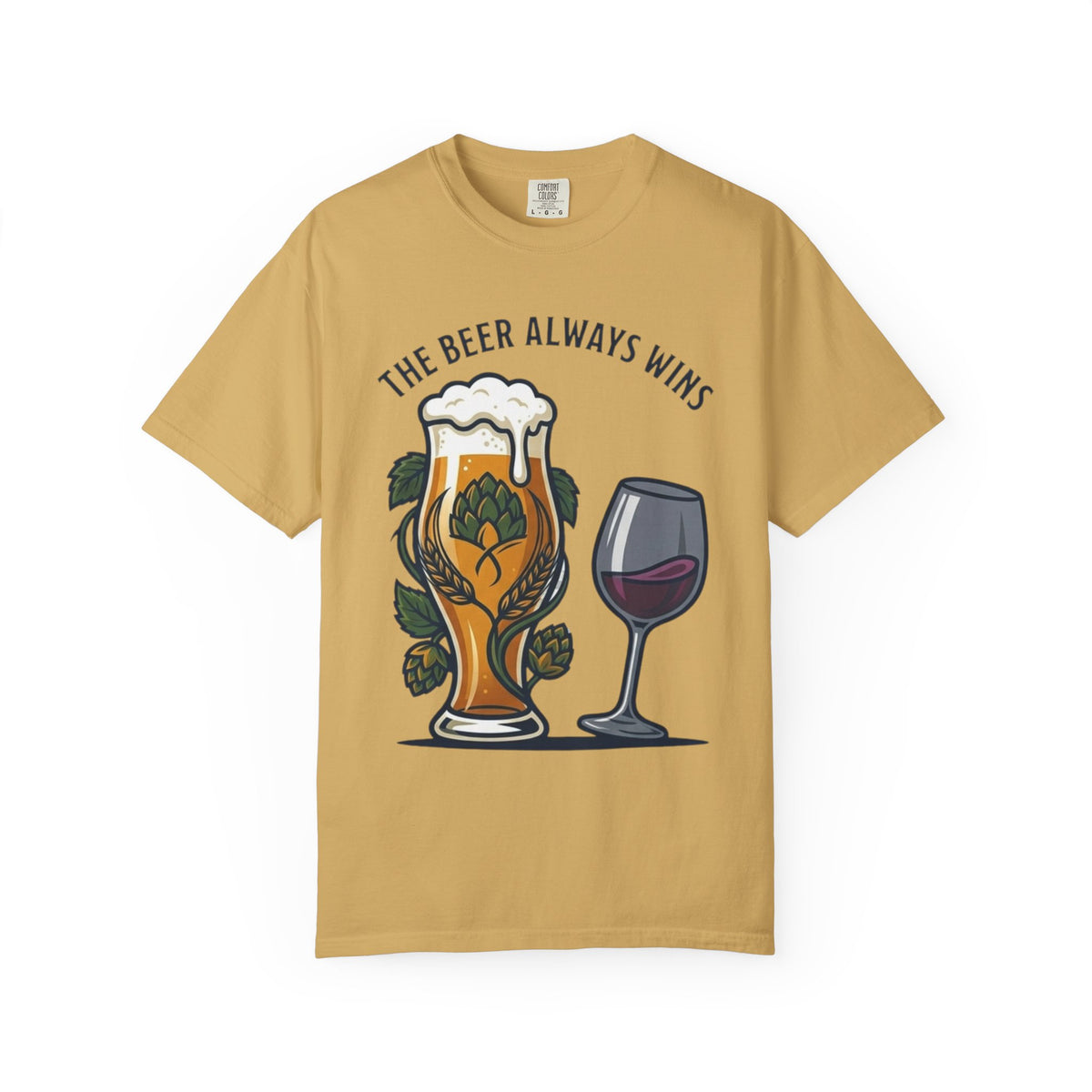 Color: Mustard | The Beer Always Wins Unisex Garment-Dyed Tee